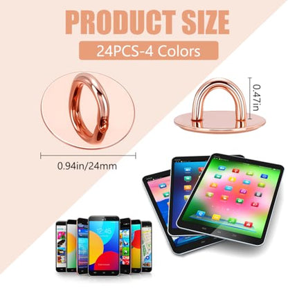 PLIGREAT 24 Pcs Metal Round Phone Charm Hooks, Phone Finger Grip Holder Universal Adhesive Phone Ring Loop Stand for Cell Phone Case Tablet DIY Hanging Accessories, 4 Colors