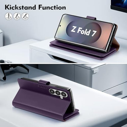 Shieldtop Compatible with Samsung Galaxy Z Fold 7 Wallet Case with Card Holder,Women Man RFID Blocking PU Leather Flip Shockproof Protective Cover Credit Card Holder Slots Kickstand,Purple - color: Purple, size: Samsung Galaxy Z Fold 7