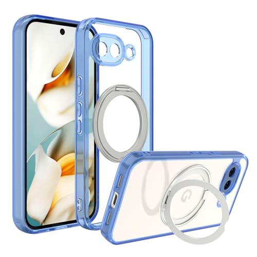 Magnetic Case for Google Pixel 10a Phone 2026 with Rotating Stand, Slim Non-Yellowing Transparent Clear Shockproof Cover with Wireless Charging (Blue) - color: Blue, size: Pixel 10a