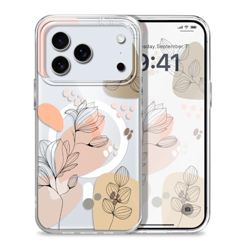 for iPhone 17 Pro Max Case, Ultra Thin Magnetic Hard Clear Compatible with MagSafe for iPhone 17 Pro Max Phone Cover 6.9 inch, Line Flowers - color: Line Flowers, size: for iPhone 17 Pro Max