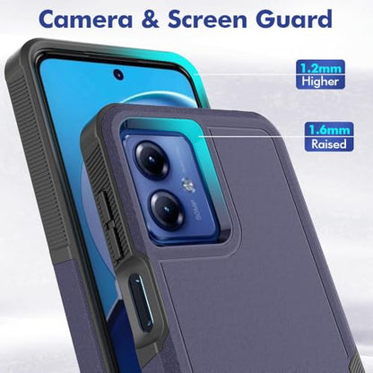 for Moto G14 Case Dual Layer Hard Shockproof Protective Case with Tempered Glass Screen Protector Heavy Duty Hybrid Full Body Anti-Scratch Anti-Slip Phone Cover Deep Blue - color: Moto G14 - Deep Blue