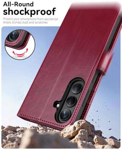 OCASE Compatible with Galaxy S25 FE Wallet Case, PU Leather Flip Folio Case with Card Holders RFID Blocking Kickstand [Shockproof TPU Inner Shell] Protective Phone Cover 2025, Burgundy - color: Burgundy, size: Samsung Galaxy S25 FE
