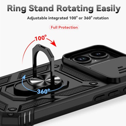 for iPhone 17 Case, with Slide Camera Cover HD Screen Protector [Military Grade 16ft. Drop Tested] Ring Holder Kickstand Protective Phone Case for Apple iPhone 17, Black - color: Black w/ Slide Camera 2nd gen. Military Grade