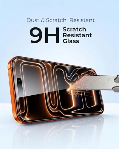 OptiGuard™ (2 Pack) Clear Screen Protector for iPhone 16/15, Ultra-Clear HD Transparency, 9H Tempered Glass, Bubble-Free Installation Kit, Scratch Resistant, Case Friendly