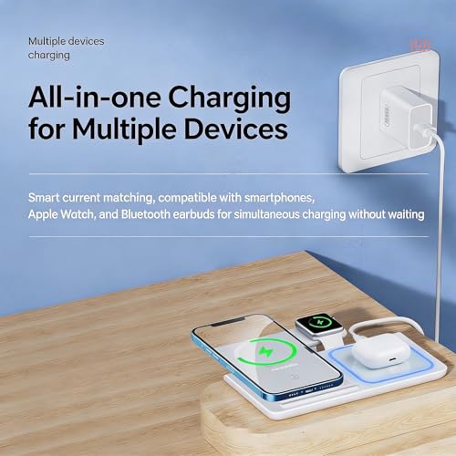 3-in-1 Foldable Wireless Charger with Night Light - 15W Fast Wireless Charger for Simultaneous Charging of Phone, Watch & Earbuds, Compatible with All Qi-Certified Devices,X455 White. - color: Multifunctional Wireless Charger X455 White