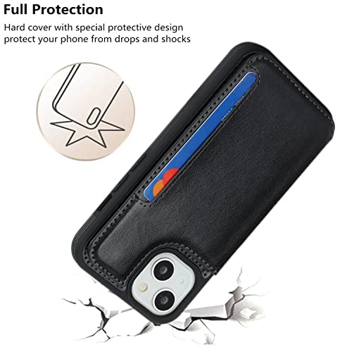 iCoverCase Compatible with iPhone 14 Case with Card Holder, Wallet Case for Women Men RFID Blocking PU Leather Protective Phone Case 6.1 Inch (Black) - color: Black