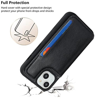 iCoverCase Compatible with iPhone 14 Case with Card Holder, Wallet Case for Women Men RFID Blocking PU Leather Protective Phone Case 6.1 Inch (Black) - color: Black