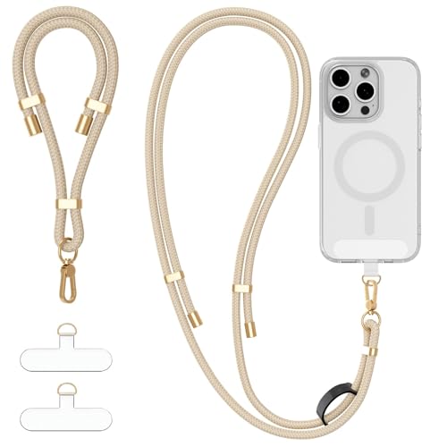 4-IN-1 Phone Lanyard Crossbody & Wrist Strap Kit with 2 Pack Tabs - color: Beige