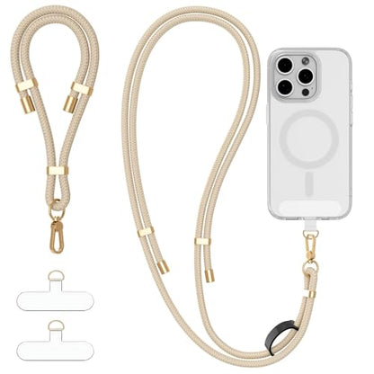 4-IN-1 Phone Lanyard Crossbody & Wrist Strap Kit with 2 Pack Tabs - color: Beige