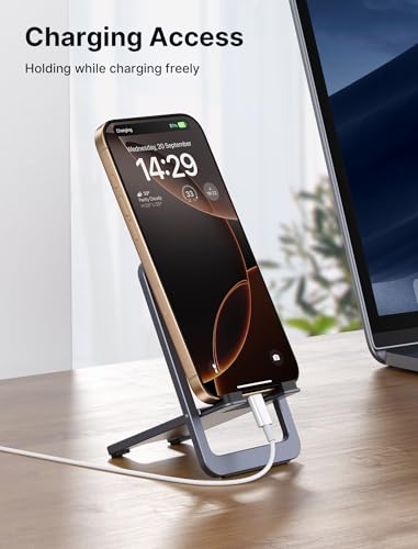 JSAUX Fold-Flat Cell Phone Stand, Adjustable Desk Holder-Gray - color: Grey, size: 1-PACK