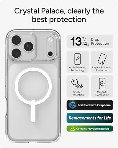 ZAGG Crystal Palace Case for iPhone 17 Pro Max - Clear, Drop Protection (13ft/4m), ClearGuard Anti‑Yellowing & Scratch‑Resistant, MagSafe & Wireless Charging Compatible - size: iPhone 17 Pro Max, style: With Magsafe