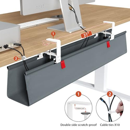 Univivi No Drill Under Desk Cable Management Tray, 36 inch Cable Management - color: Grey, size: 36"L x 5.5"W