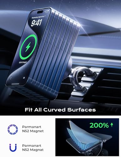 LISEN 15W MagSafe Car Mount Charger Phone 18, [Carbon Fiber] Magnetic Wireless Car Charger, Dashboard & Air Vent Car Phone Holder Mount Magnetic Universal for iPhone 17/16/15/14/13/12, Samsung Pixel - color: Carbon Fiber