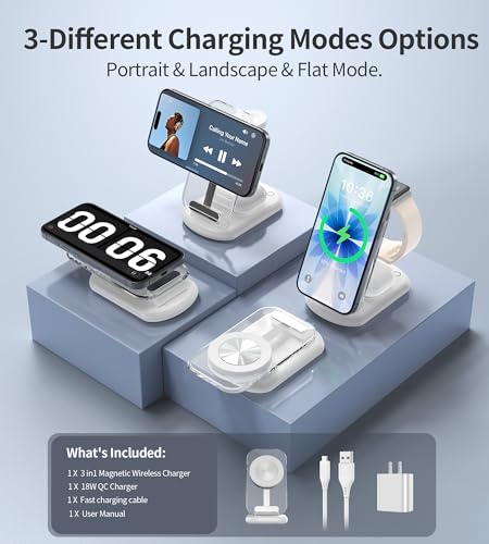 Mukiya 3 in 1 Magnetic Wireless Charging Station for Apple Devices - color: White