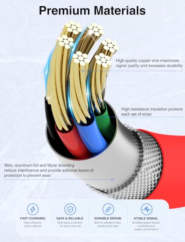 USB C to Lightning Cable [Apple MFi Certified] - 2Pack 6/10FT - Red - color: Red, size: 6ft+10ft