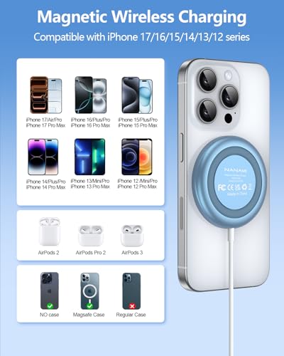 NANAMI Magnetic Wireless Charger Pad with 20W PD Adapter for iPhone - color: Blue