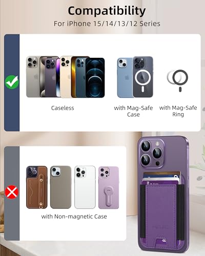 HiWe for MagSafe Wallet, 7 Cards Holder for Phone Case, RFID Blocking - color: Dark Purple Wallet & Black Band
