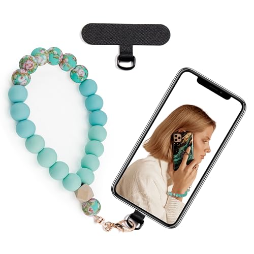 Silicone Beaded Phone Wrist Strap for Women, Elastic Wristlet - color: Mint Green