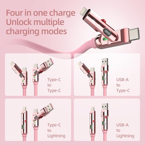 MFish USB C to USB C Cable, 240W 4 in 1 Charging Cable, Pink, 6.6FT - color: Pink, size: 6.6FT(Upgraded)