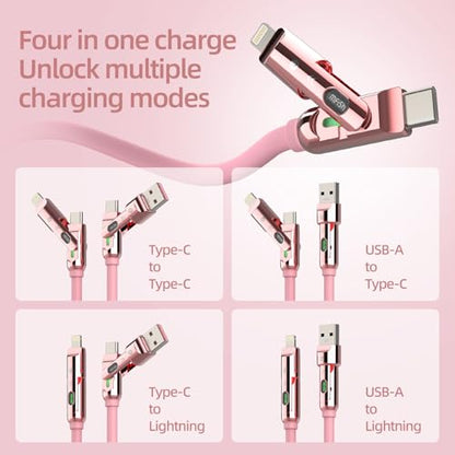 MFish USB C to USB C Cable, 240W 4 in 1 Charging Cable, Pink, 6.6FT - color: Pink, size: 6.6FT(Upgraded)