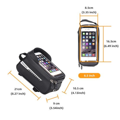 Bike/Bicycle Phone Holder Bag, Bicycle Front Frame Bag, Waterproof Tube Bag, Bike Accessories, Cycling Pouch with TPU Touch-Screen& Sun-Visor Compatible Phone Under 6.5” (Black) - color: Black