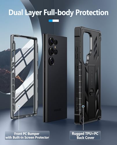 FNTCASE for Samsung Galaxy S25-Ultra Case: Military Grade Drop Proof Protection Mobile Cover with Kickstand | Matte Textured Rugged Shockproof TPU | Protective Sturdy Phone Case 6.8 Inch(Black) | Rugged Kickstand, 20FT Military-Grade Drop Protection, Matt