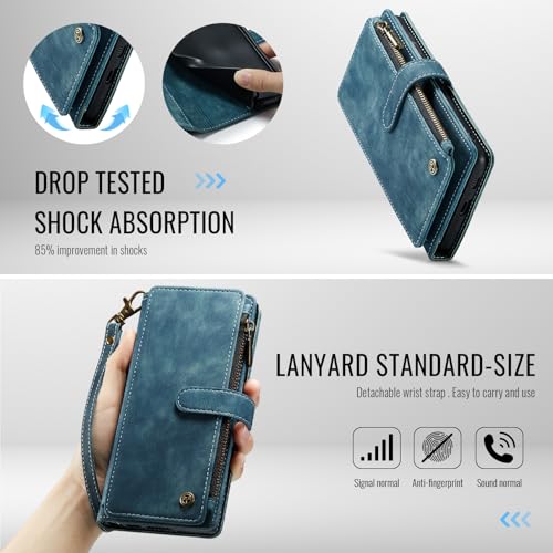 Compatible with Samsung Galaxy S26 Wallet Case,with Card Holder Kickstand Magnetic Zipper Pocket Lanyard Strap Wristlet,Leather Flip Case Wallet for Samsung Galaxy S26 5G 6.3 Inch(Blue) - color: Blue, size: S26 6.3 Inch