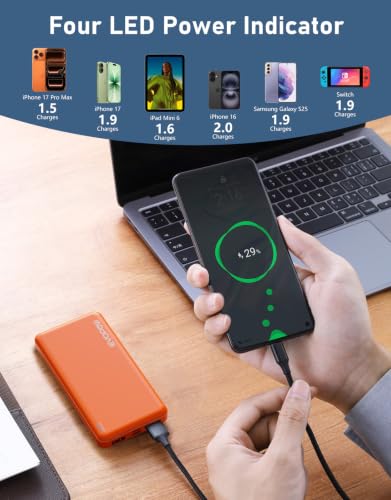 2-Pack Portable Charger, 10000mAh Power Bank, Battery Pack, Battery Bank - color: Blue&Orange