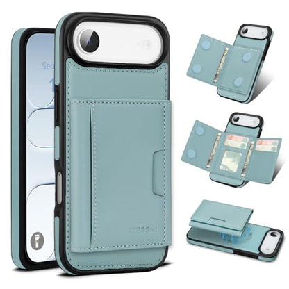 for iPhone 17 Air Wallet Case, 2-in-1 Detachable Phone Case, Card Holder RFID Blocking, Fashionable Faux Leather Card Slot & Folding Design (Blue) - color: Blue, size: iPhone 17Air
