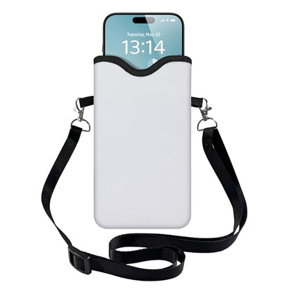 Men Women Phone Sleeve Pouch Case Bag with Crossbody Strap/Neck Lanyard for iPhone 17/16/15 Pro Max, Air, 16/15 Plus, 16e; White - color: White