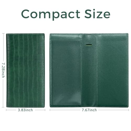 CoBak Checkbook Cover for Women & Men - PU Leather Case with RFID Blocking | Classic Design Check Book Holder for Personal and Business - color: Crocodile Pine Green