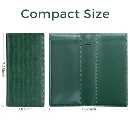 CoBak Checkbook Cover for Women & Men - PU Leather Case with RFID Blocking | Classic Design Check Book Holder for Personal and Business - color: Crocodile Pine Green