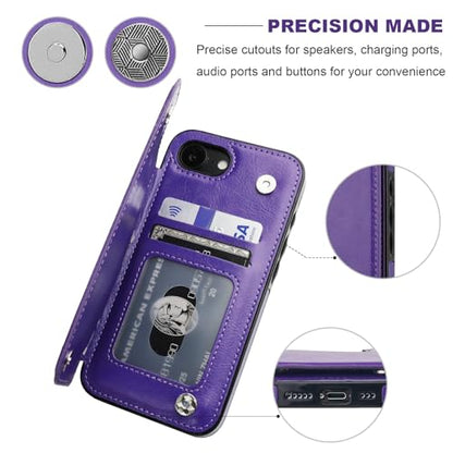 ONETOP for iPhone 17e/16e Wallet Case with Credit Card Holder,Purple | Kickstand,ID/Cash Holder,Case Wallet with Card Slots,Double Magnetic Clasp,Durable PU Leather Shockproof Cover for Women Men - color: Purple