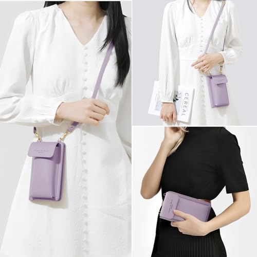 DOB SECHS Leather Passport Wallet Crossbody Phone Bag, RFID Blocking Passport Holder Credit Cards Case for Women - color: Purple-2