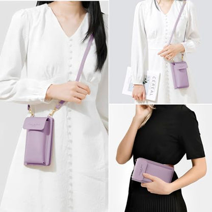 DOB SECHS Leather Passport Wallet Crossbody Phone Bag, RFID Blocking Passport Holder Credit Cards Case for Women - color: Purple-2