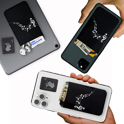 Phone Wallet - Adhesive Card Holder - Cell Phone Pouch - Stick on Lycra Pocket by Gecko - Carry Credit Cards and Cash - color: MUSIC