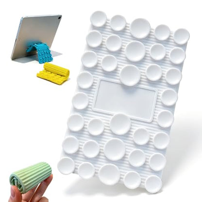 Silicone Phone Stand with Aluminum, Foldable Bendable Adjustable Holder for Desk, Portable Multi-Angle Stand (White) - color: White