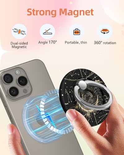 Lotadilo for Magnetic Phone Ring Holder Compatible with MagSafe for Women - Cute Design Magnet Phone Grip Ring Stand Kickstand for iPhone 17/16 Pro Max/16 Pro/16/15/14/13/12 Series, Sun Moon