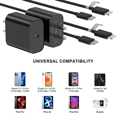 iPhone 14 13 Charger Fast Charging 10 FT, 20W USB C Charger Block & Cable - color: Deep Black