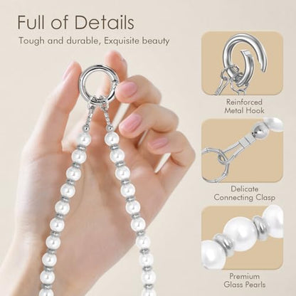SURPHY Phone Charm, Handmade Beaded Phone Wrist Strap with Tether Tab - color: A- Pearl Silver
