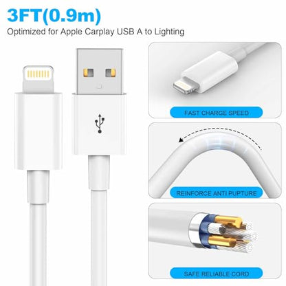 USB A to Lightning Cable 3FT for iPhone 14 13 12 11 Pro Max XR XS X（White） - color: White, size: 3FT-ATL