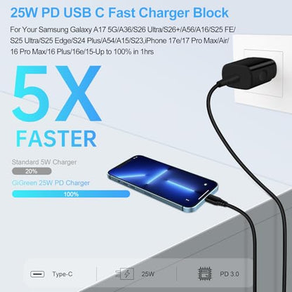25W Samsung Fast Phone Charger Block for Samsung Galaxy A18 A17 A37 S26 FE - color: black-1