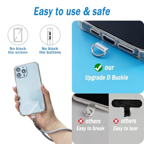 8 Pack Phone Tether Tab, Universal TPU Phone Lanyard Patch Without Adhesive - color: 8pcs Black/Ts