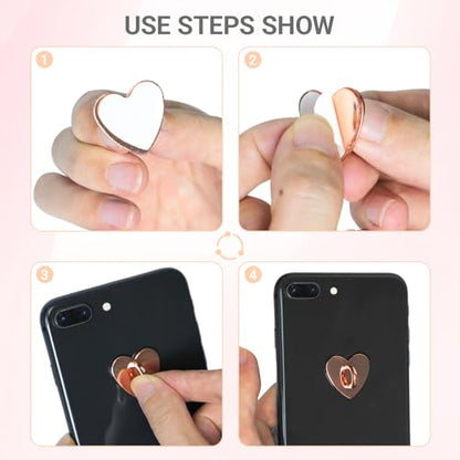 8Pcs Phone Charm Holders,Heart Charm Hooks,Adhesive Metal Charms Ring Grip Hooks Loop Stand,Heart Charms Hook for DIY Hanging Supplies(Gold,Silver, Rose Gold,Black)