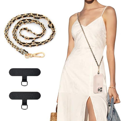TiMOVO Phone Lanyard Metal Chain Crossbody, Gold & Black - color: Black, size: Standard