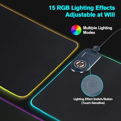 ELUTENG 4-in-1 RGB Gaming Mouse Pad with Wireless Charging & Phone Holder - size: 13L x 5.1W inches