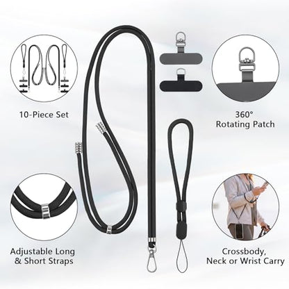 BESARME 2-Pack Phone Lanyard And Wrist Strap Set With Tether Tabs, Black - color: Black