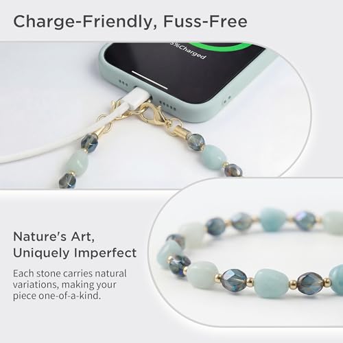 POSADINA Natural Stone Phone Charm, Beaded Healing Phone Wrist Strap, Handmade Cellphone Chain Lanyard with Tether Tab - color: Mist Balance