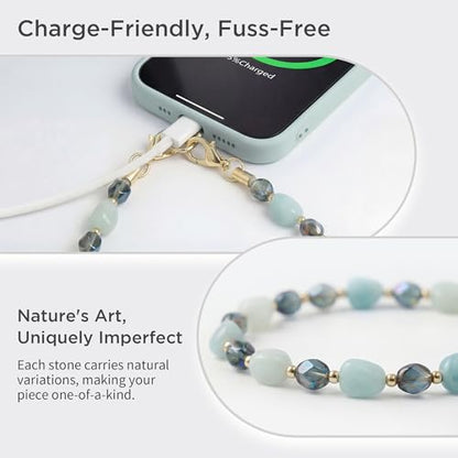 POSADINA Natural Stone Phone Charm, Beaded Healing Phone Wrist Strap, Handmade Cellphone Chain Lanyard with Tether Tab - color: Mist Balance