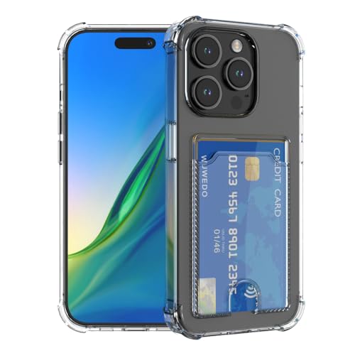 for iPhone 15 Pro Crystal Clear Card Case, [Slim & Protection][Up to 2 Cards] Anti-Yellowing Flexible TPU Wallet Case with Card Holder 2023 - size: iPhone 15 Pro